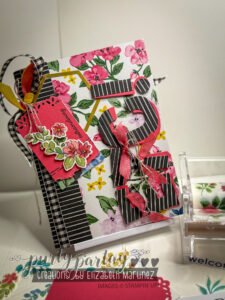 Coordinating handmade ephemera folder created with the Extraordinary Flora Washi Tape and Flip Flaps, featuring floral accents, foil details, and ribbon closure.