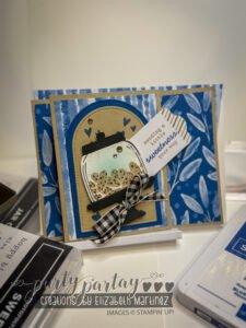 Sweet Jar of Joy class fun fold card featuring a pedestal of chocolate chips, created with the Sweet Jar Bundle in Regal colors and gold accents.