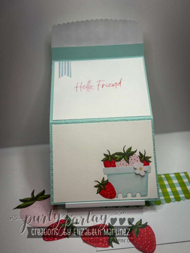 Inside of the flap card features a Pool Party Strawberry basked.
