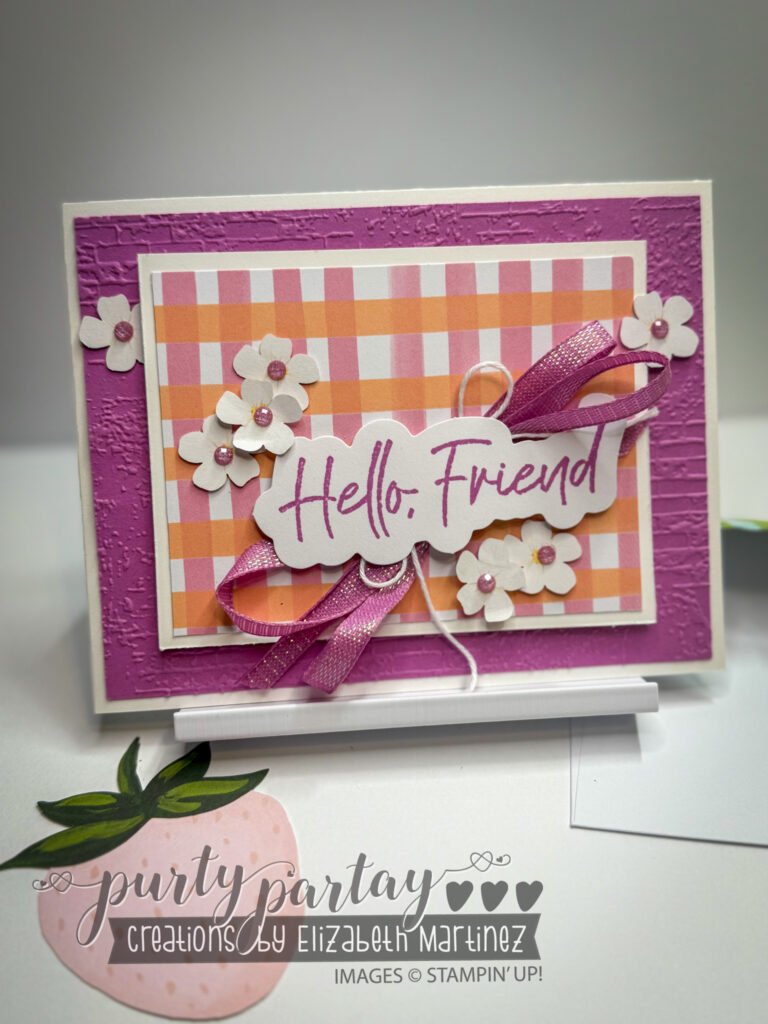 No strawberries here, just a fun pretty gingam background using one of the cardbases.
