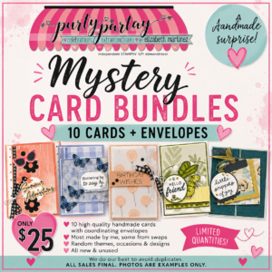 Purty ParTAY Mystery Handmade Card Bundles with 10 assorted handmade greeting cards and envelopes for $25